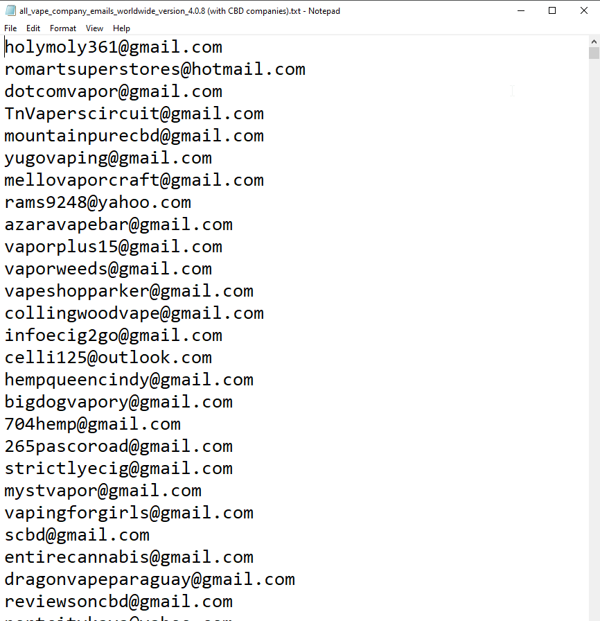 CBD and Vape Company Email Marketing List